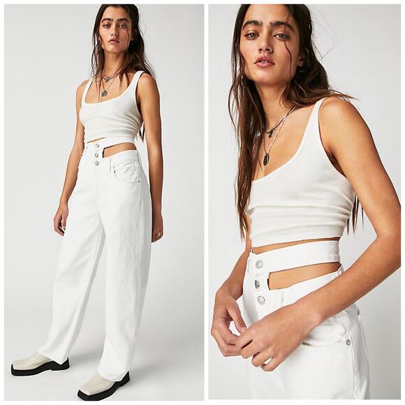 Agolde Broken Waistband Jeans In Milkshake White Size 32 - Picture 2 of 14